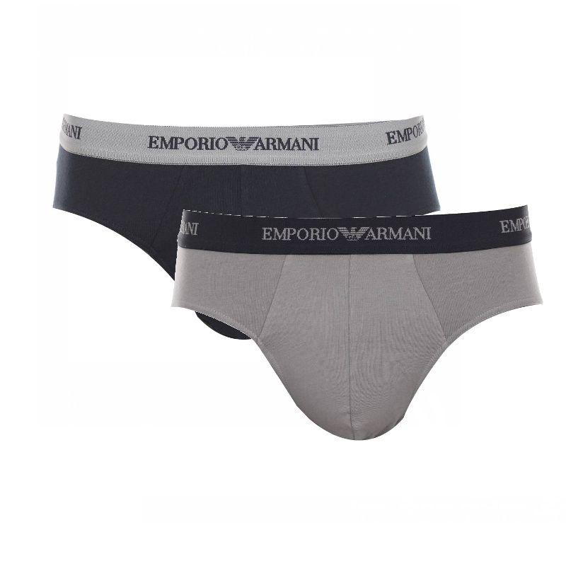 Emporio Armani 2 Pack Briefs Stretch Cotton Marine Blauw / Grijs