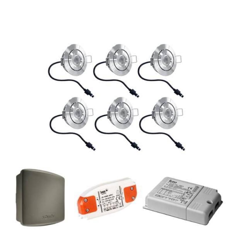 Complete set 6x3W dimbare veranda LED inbouwspots Lavanto 3W IP44 met Somfy RTS ontvanger