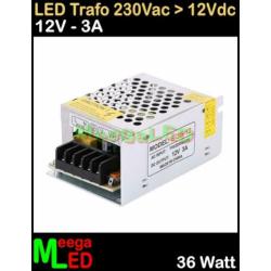 LED Trafo Voeding Adapter Driver - 230V > 12V - 3A = 36W