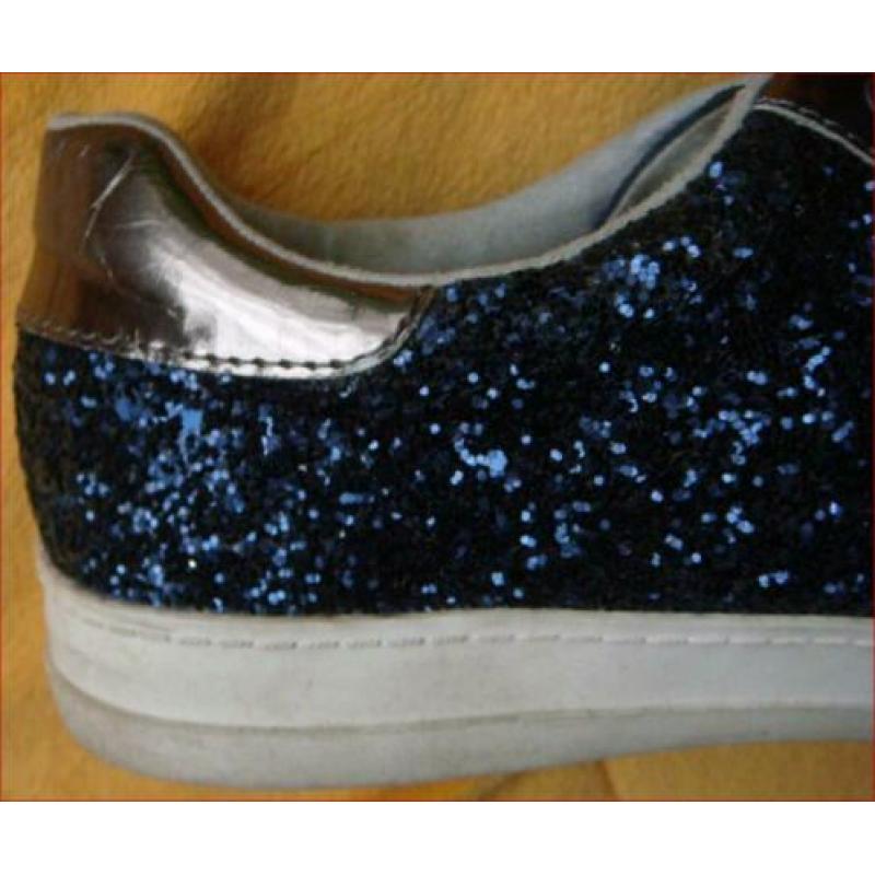 TAMARIS donkerblauwe echt leren glittersneakers maat 39 zgan