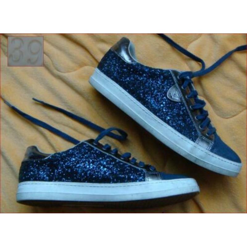 TAMARIS donkerblauwe echt leren glittersneakers maat 39 zgan