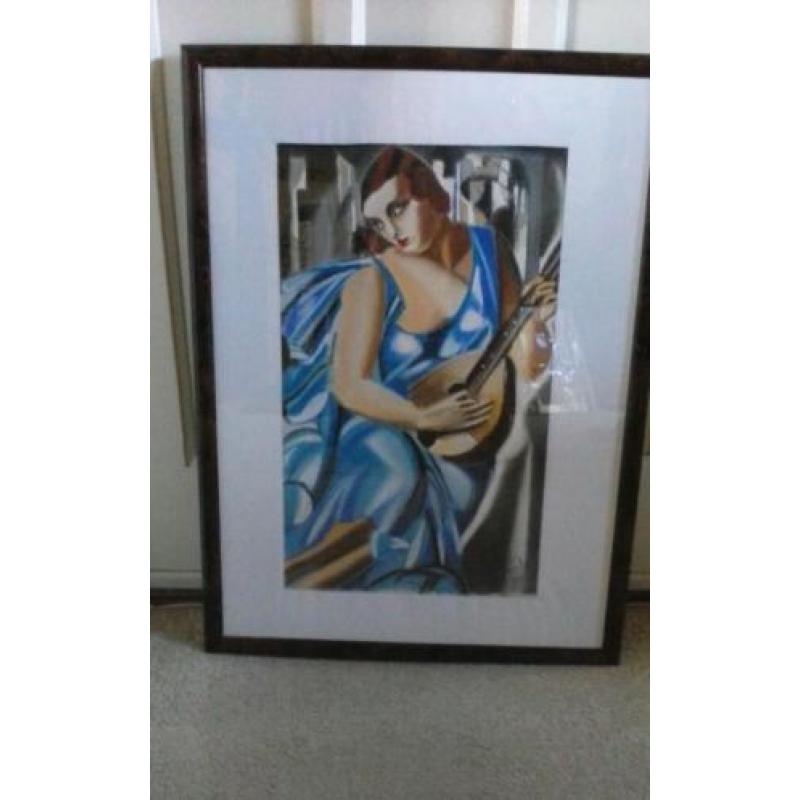 Lady in blue met gitaar.stijl: de Lempicka. Lia v. Langen