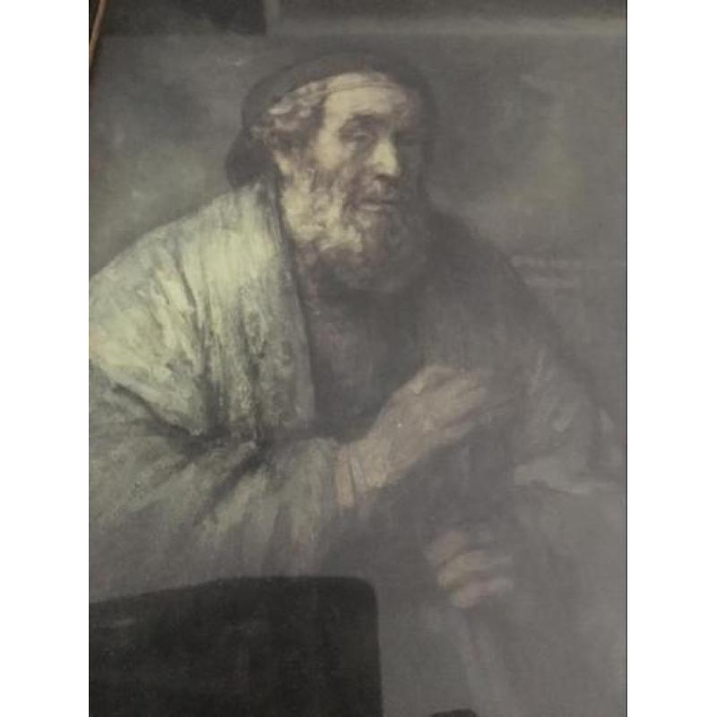 Oude prent van schilderij Rembrandt van Rijn, Homerus 1663