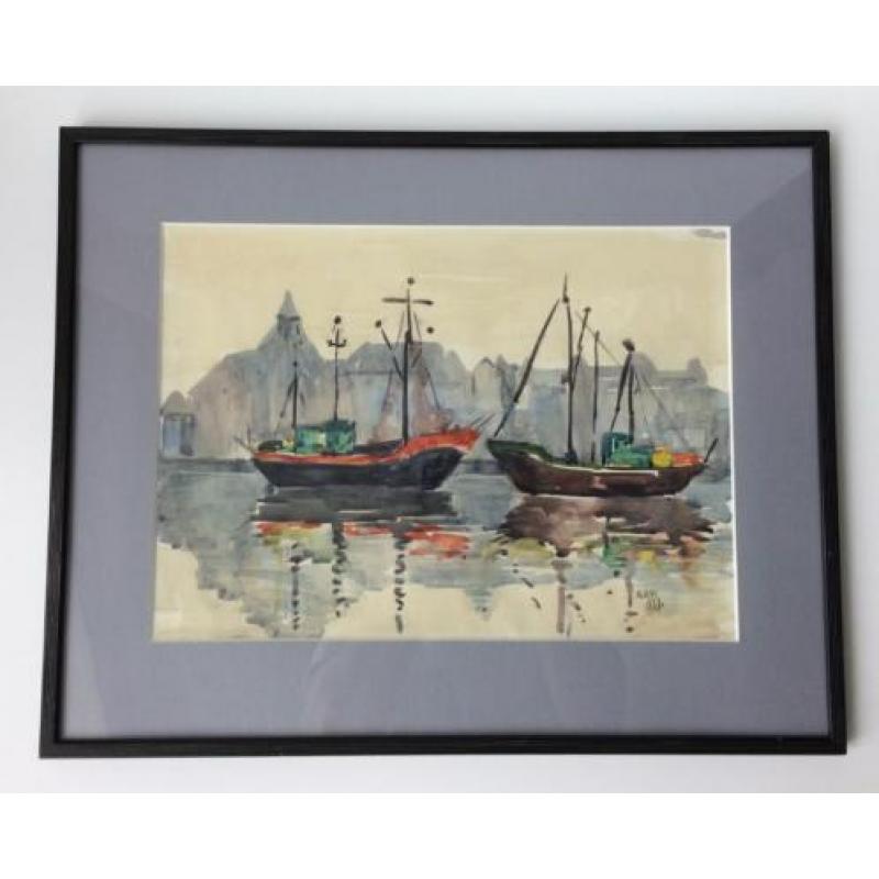 Aquarel abstract Vissersboten Kotters Urk