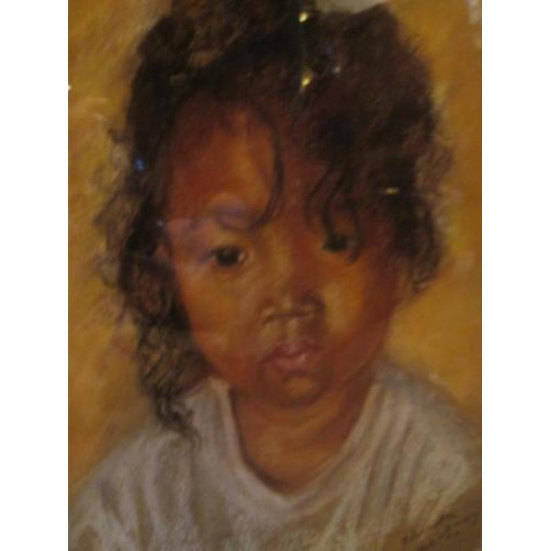 Pastel Portret Kind met Krullen Koh Tao Christa Hoek 45 x 35