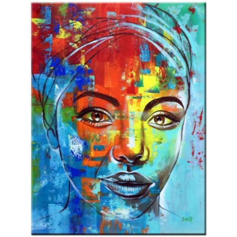 Afrikaanse dame olieverf schilderij 90x120cm