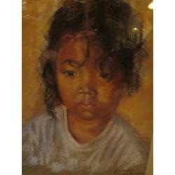 Pastel Portret Kind met Krullen Koh Tao Christa Hoek 45 x 35