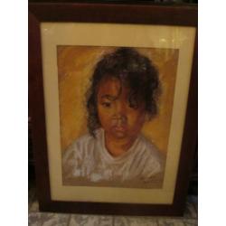 Pastel Portret Kind met Krullen Koh Tao Christa Hoek 45 x 35