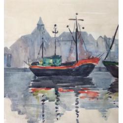 Aquarel abstract Vissersboten Kotters Urk