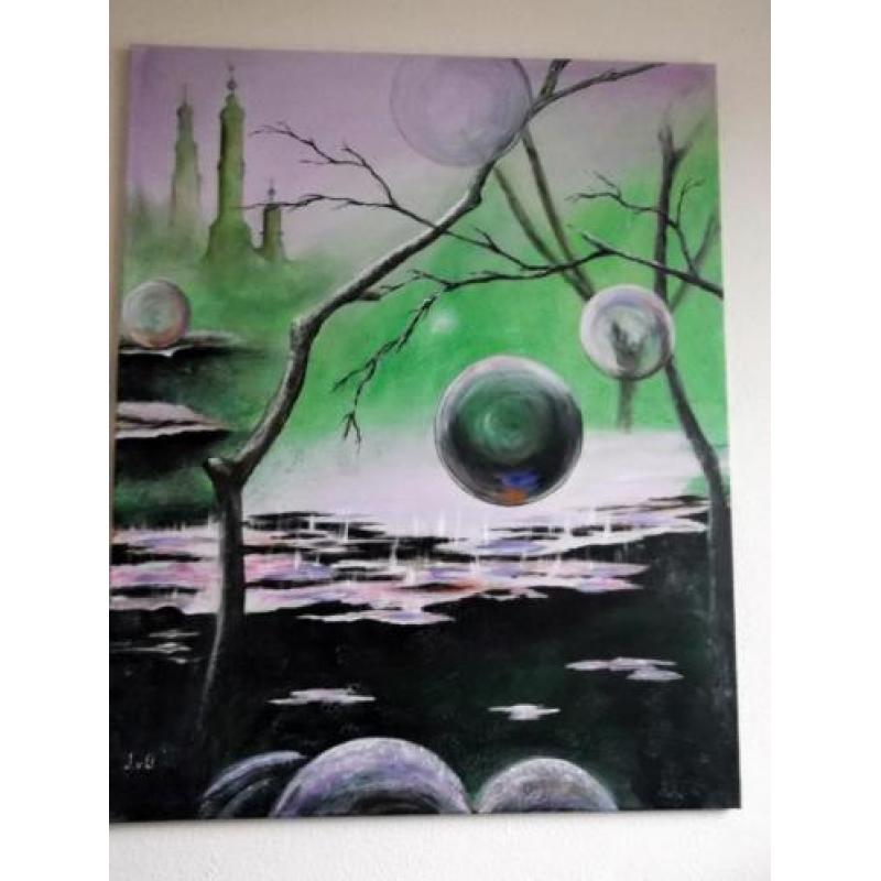 Groot abstract surrealistisch schilderij Raining / modern