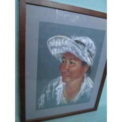 Pastel Portret Thaise Vrouw met Pet Christa Hoek 2009 50 x40