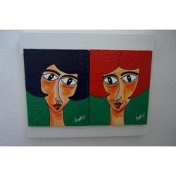 4 schilderij met abstracte vrouwen figuren