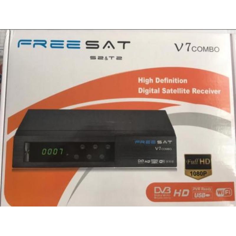 Freesat satellietontvanger, schotelantenne en benodigdheden