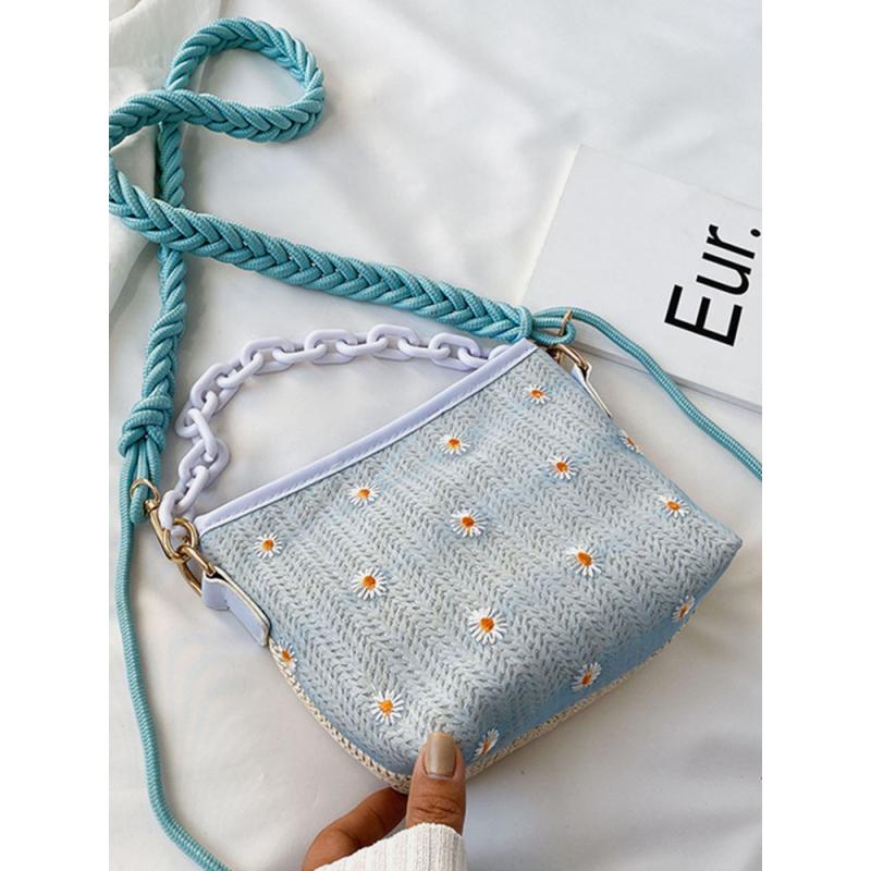 Women Travel Straw Daisy Handbag Crossbody Bag