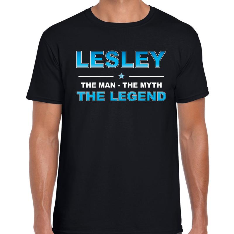 Naam Lesley The man, The myth the legend shirt zwart cadeau shirt