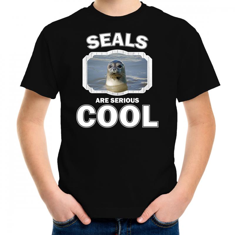 T-shirt seals are serious cool zwart kinderen - zeehonden/ grijze zeehond shirt