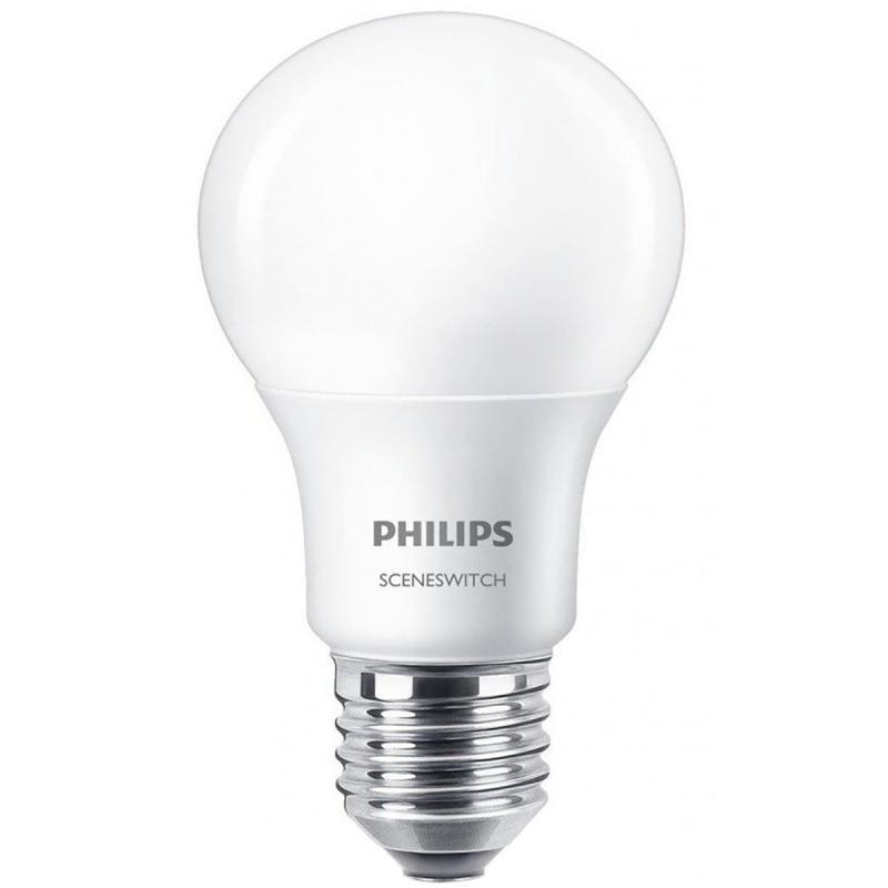 PHILIPS LED Lamp SceneSwitch 827 A60 E27 Fitting Dimbaar 2W 8W Warm Wit 2200K 2700K | Vervangt 60W