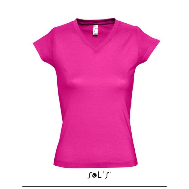 Dames shirts V hals bodyfit fuchsia