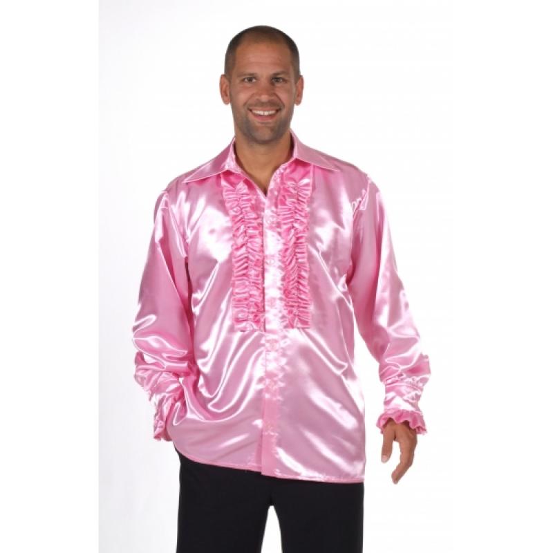 Glimmend roze overhemd met rouches