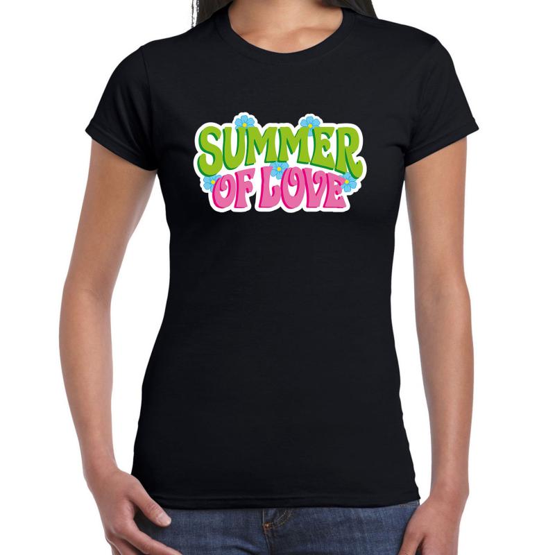 Toppers - Jaren 60 Flower Power Summer Of Love verkleed shirt zwart dames